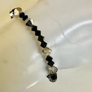 Black beaded crystal silver bracelet